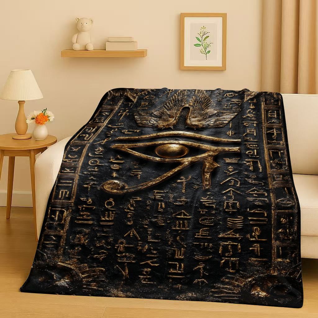 Home Textiles Egypt - HD古代エジプト象形文字ホルスの目フランネルブランケット、超柔らかく暖かいプラッシュスロー、自宅の寝室、ベッド、ソファカバー、オフィス用