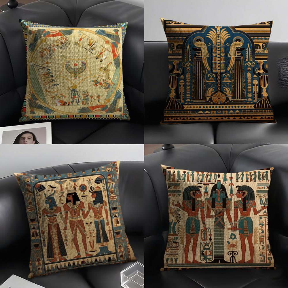 Home Textiles Egypt - エジプトファラオ柄枕カバーナチュラルリネンオーガニック生地両面印刷ソファホームデコレーションギフトクッションカバー