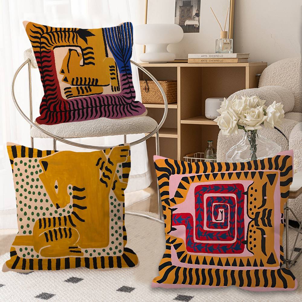 Home Textiles Egypt - 古代エジプトの虎と豹のパーソナライズされた写真とテキストのホームデコレーション用枕 家庭用ギフト 45x45cm