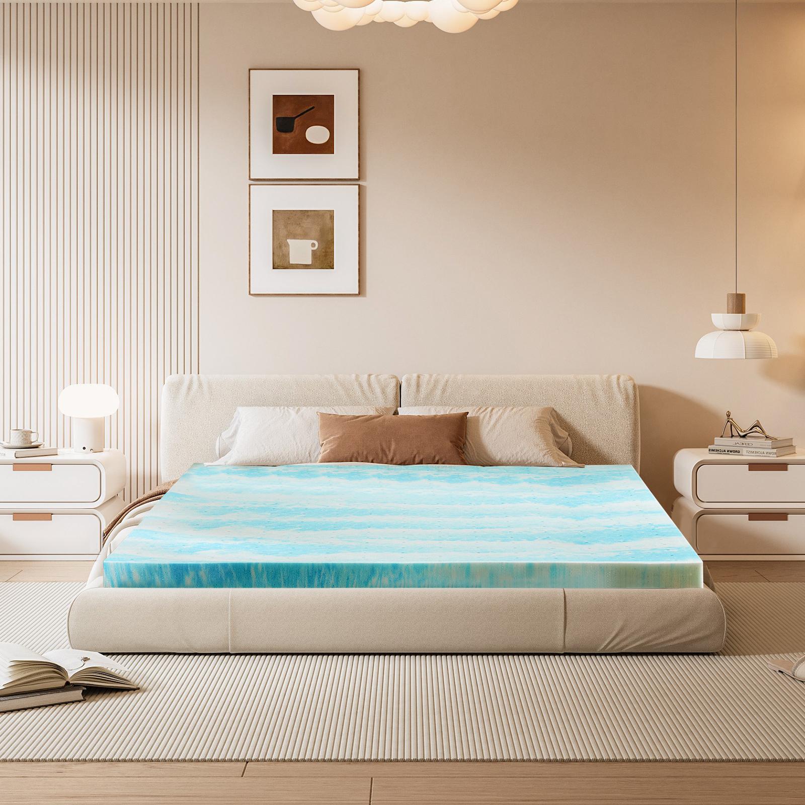 Memory Foam Topper - 2インチ冷却ジェル入りスワールメモリーフォームマットレストッパー、低反発整形外科用ベッドパッド、背痛緩和、柔らかく通気性のあるスリーピングマット、学生寮、ホテル、自宅寝室、ダブルベッドマットレス用