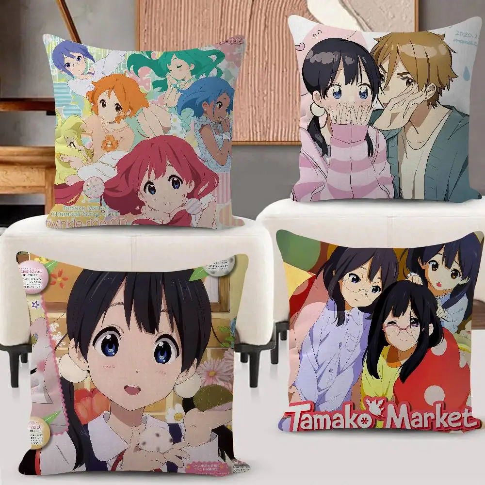 Home Textiles Market - アニメーション T-タマコマーケット枕カバーぬいぐるみ生地ソフト両面プリントソファクッションカバースローピローカバー