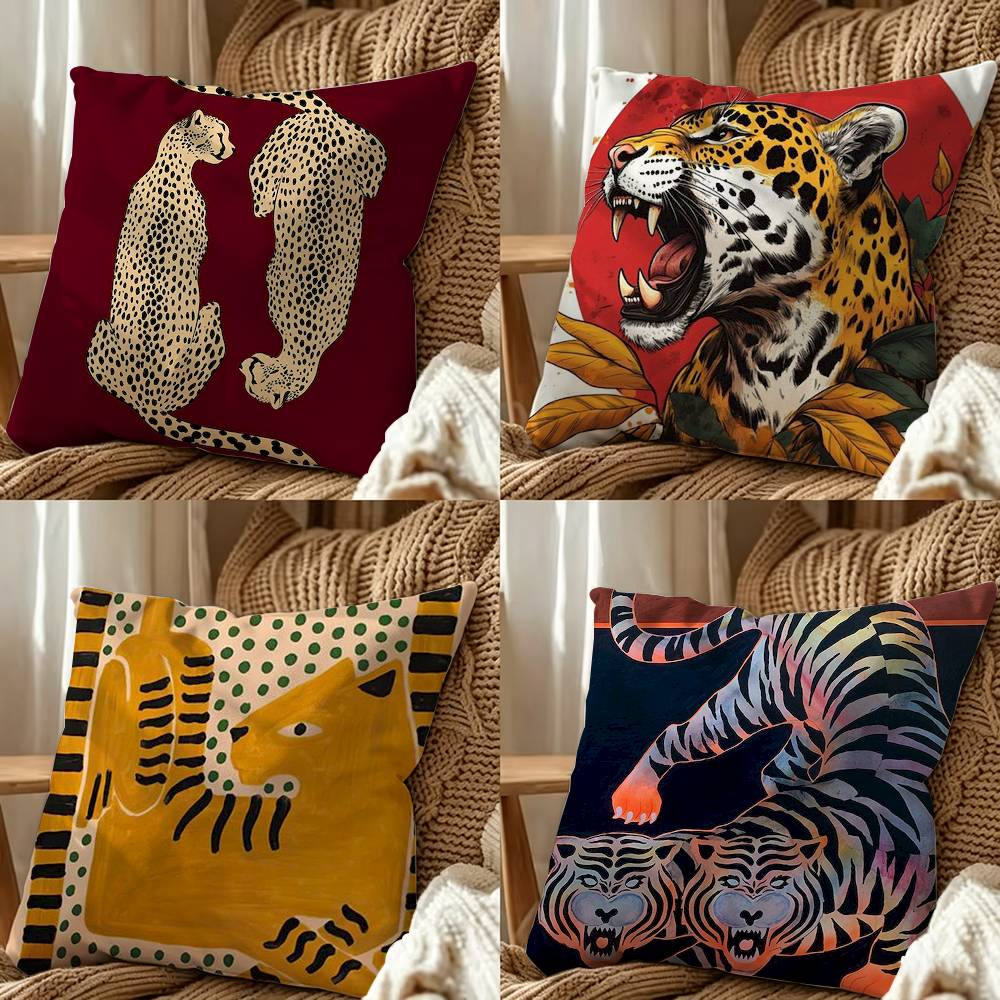 Home Textiles Egypt - エジプトのカラフルな抽象的な虎と豹の両面プリントクッションカバー、寝室のベッドサイドソファ用枕カバー