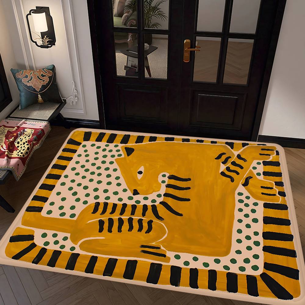 Home Textiles Egypt - 古代エジプトの虎と豹の柄のドアマット、北欧スタイルの寝室・リビングルーム用玄関マット、ホームバルコニー用滑り止めアルフォンブラ