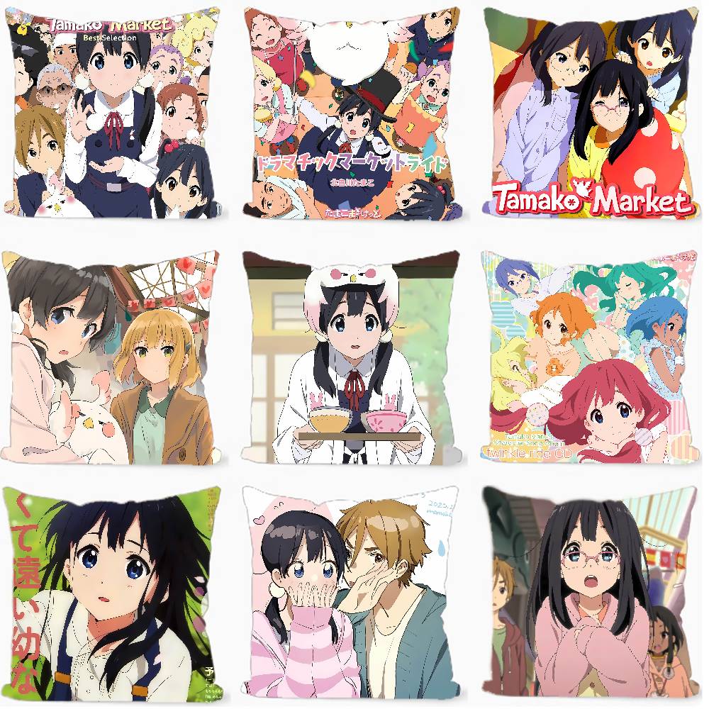 Home Textiles Market - アニメ T-タマコマーケット 45*45 センチメートルクッションカバークッションカバーナチュラルリネン通気性ソファ寝室の装飾枕カバー