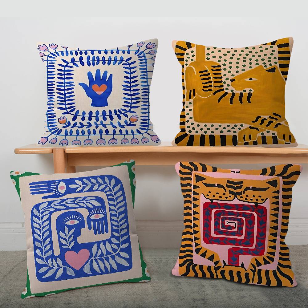 Home Textiles Egypt - 古代エジプトの虎と豹のクッションカバー、車用装飾枕カバー、ソファや車用、クリスマスギフト、40x40cm 45x45cm
