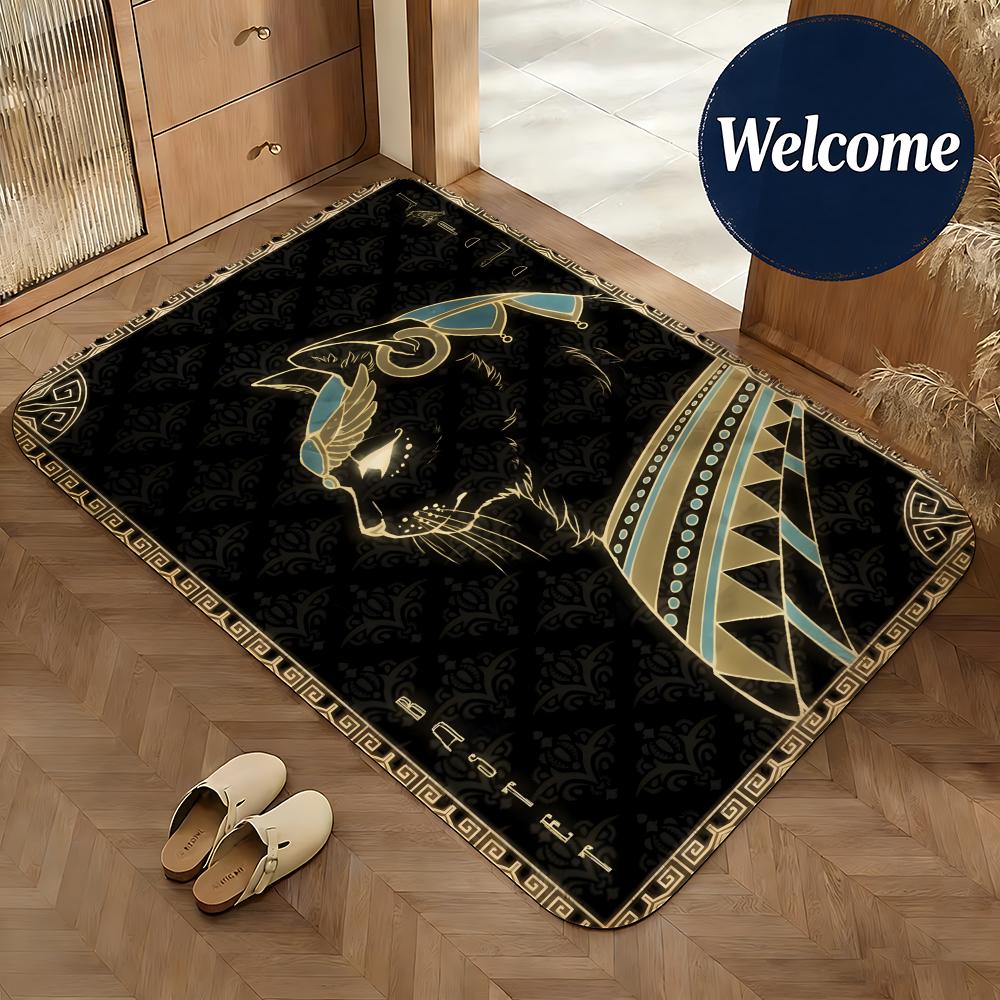 Home Textiles Egypt - ソフトフランネルフロアマットアートエジプト抽象フロアマット滑り止め吸収性ドアマットバスルーム寝室家の装飾ラグ
