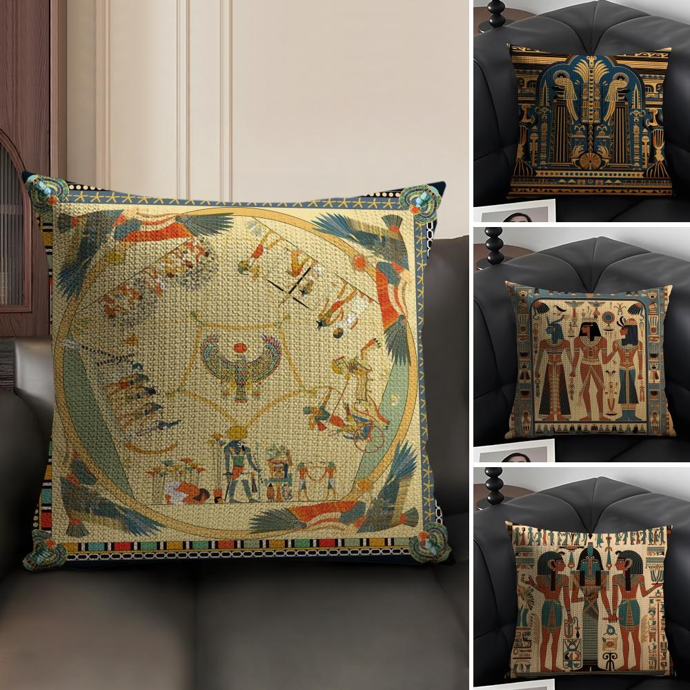 エジプトファラオ柄枕カバーナチュラルリネンオーガニック生地両 - Home Textiles Egypt のレビューと価格