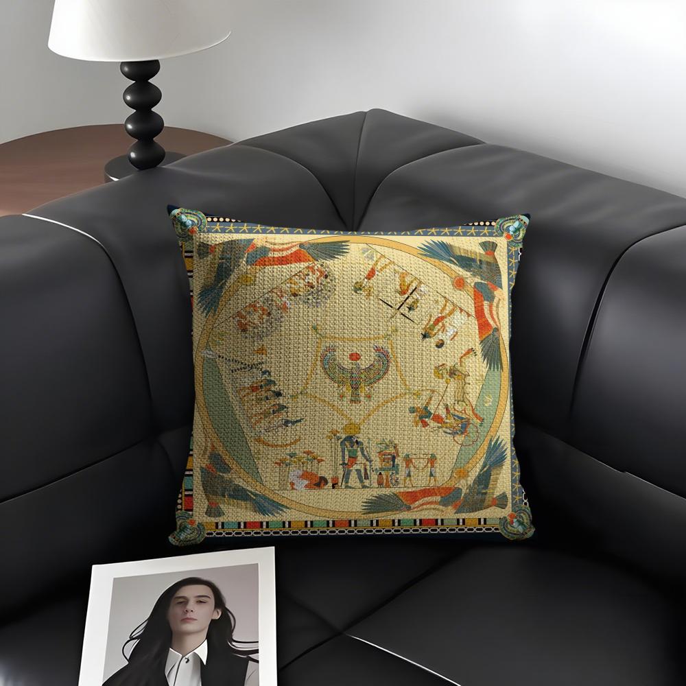 エジプトファラオ柄枕カバーナチュラルリネンオーガニック生地両 - Home Textiles Egypt のレビューと価格