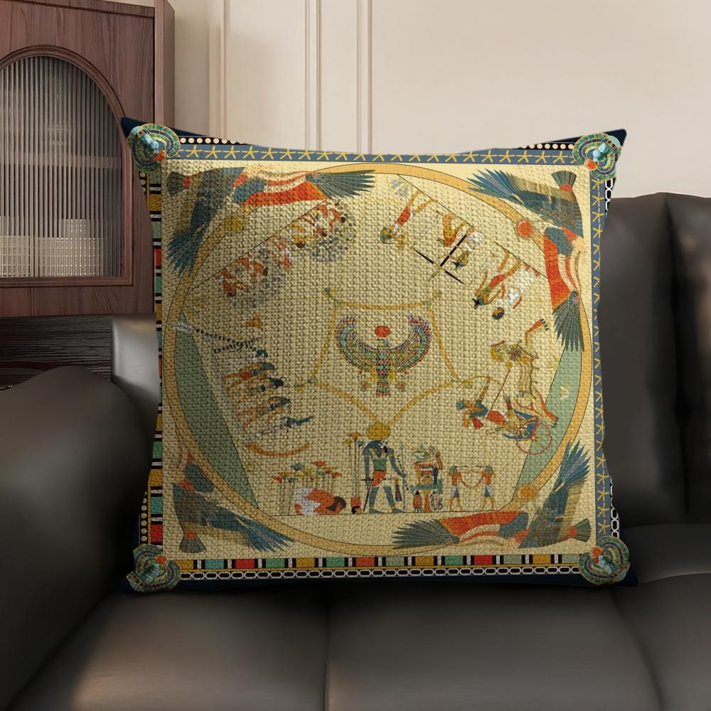 エジプトファラオ柄枕カバーナチュラルリネンオーガニック生地両 - Home Textiles Egypt のレビューと価格