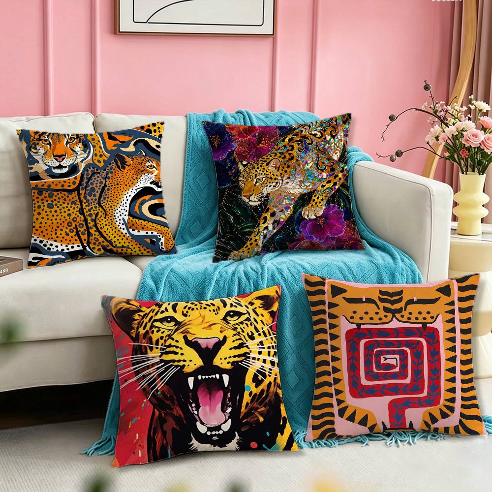 エジプトのカラフルな抽象的な虎とヒョウの正方形両面プリント枕 - Home Textiles Egypt のレビューと価格