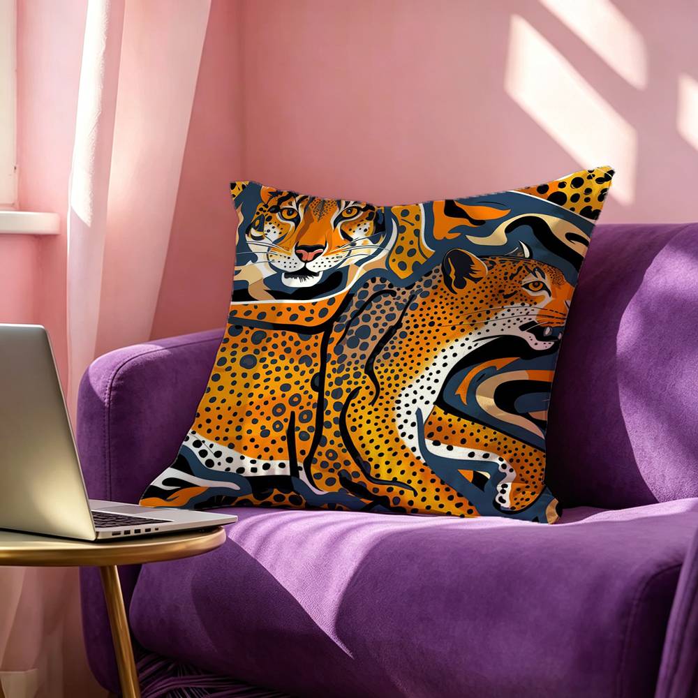 エジプトのカラフルな抽象的な虎とヒョウの正方形両面プリント枕 - Home Textiles Egypt のレビューと価格