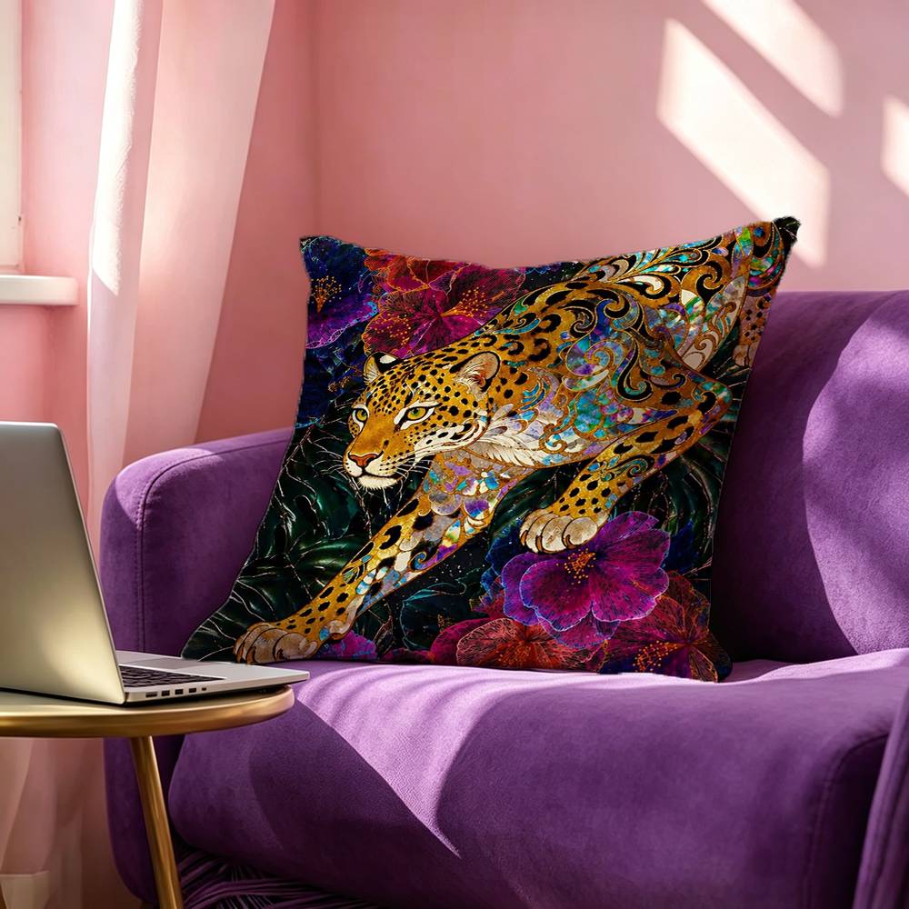 エジプトのカラフルな抽象的な虎とヒョウの正方形両面プリント枕 - Home Textiles Egypt のレビューと価格