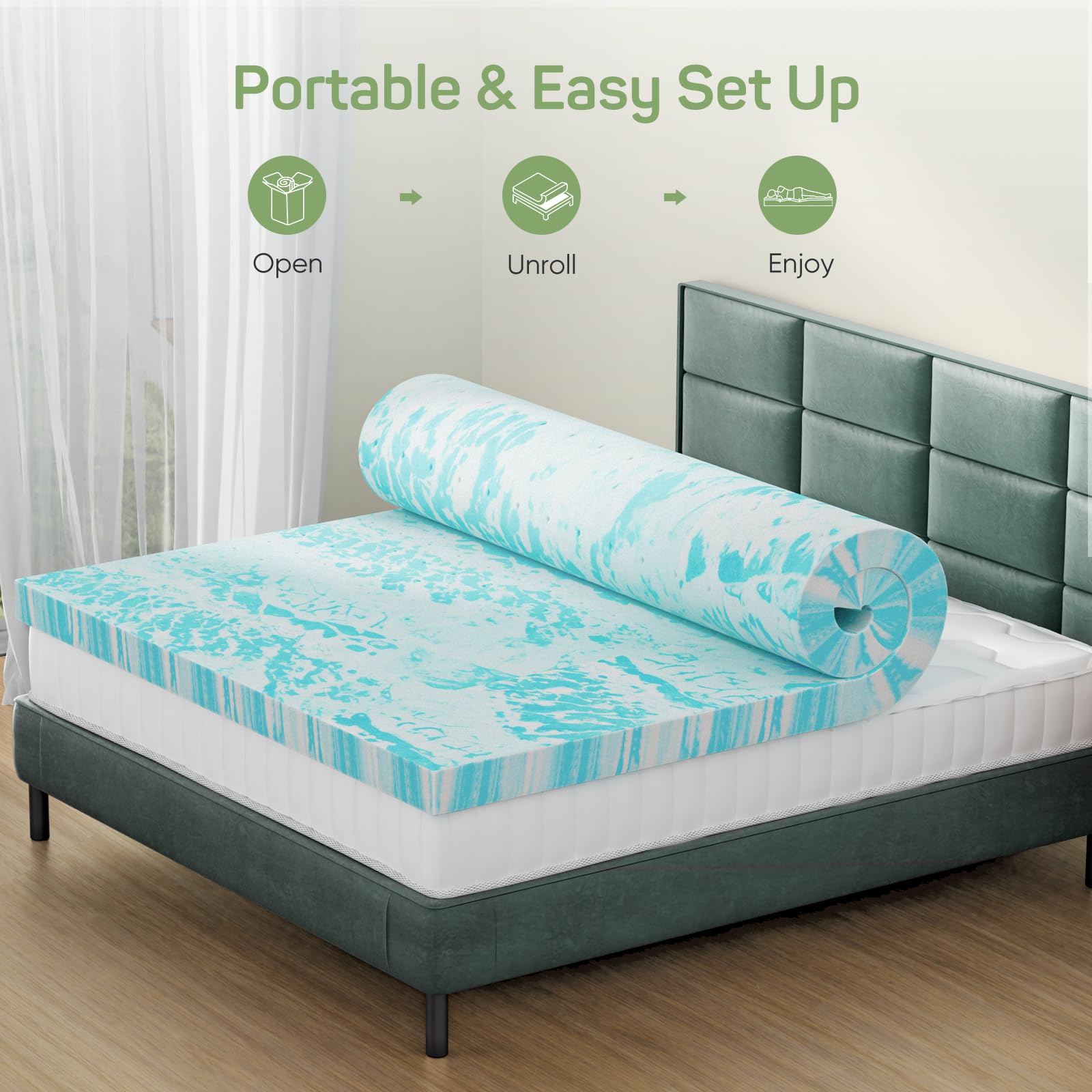 2インチ冷却ジェル入りスワールメモリーフォームマットレストッ - Memory Foam Topper のレビューと価格