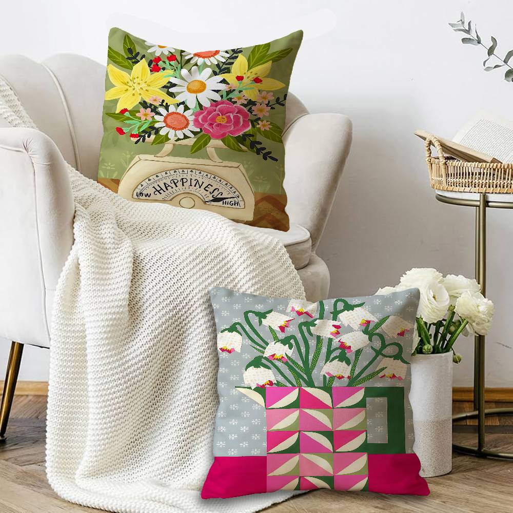 ピンクフラワーマーケット花瓶花柄植物柄枕カバー ソファ装飾用 - Home Textiles Market のレビューと価格