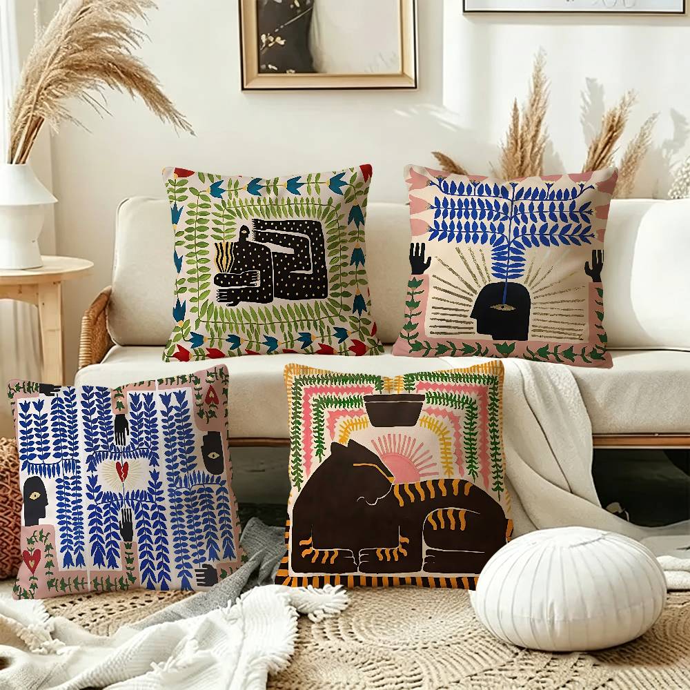 古代エジプトの虎、豹、幸運の龍の柄の枕カバー、ソファクッショ - Home Textiles Egypt のレビューと価格