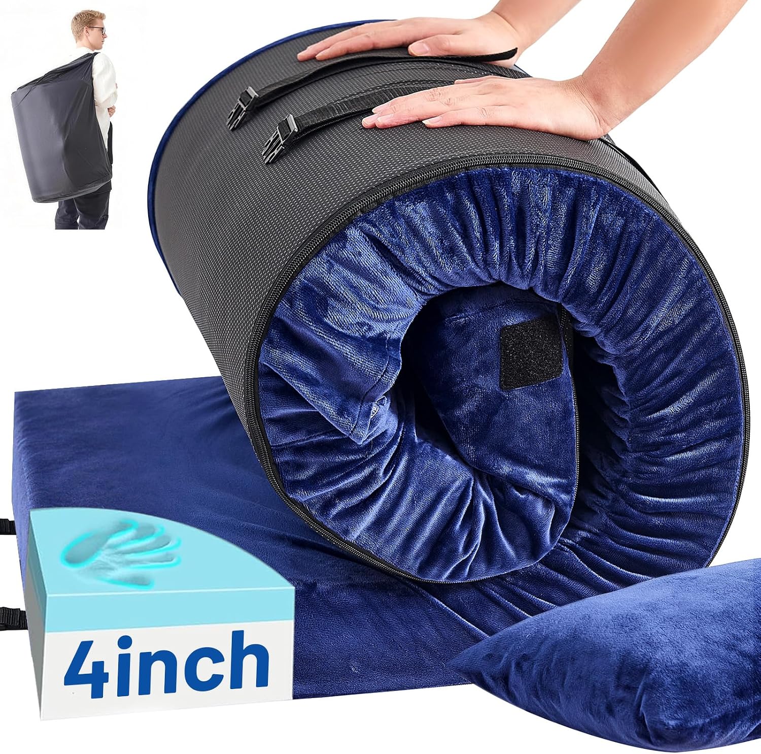 メモリーフォームキャンプマットレスパッド（枕付き）- エクス - Memory Foam Topper のレビューと価格