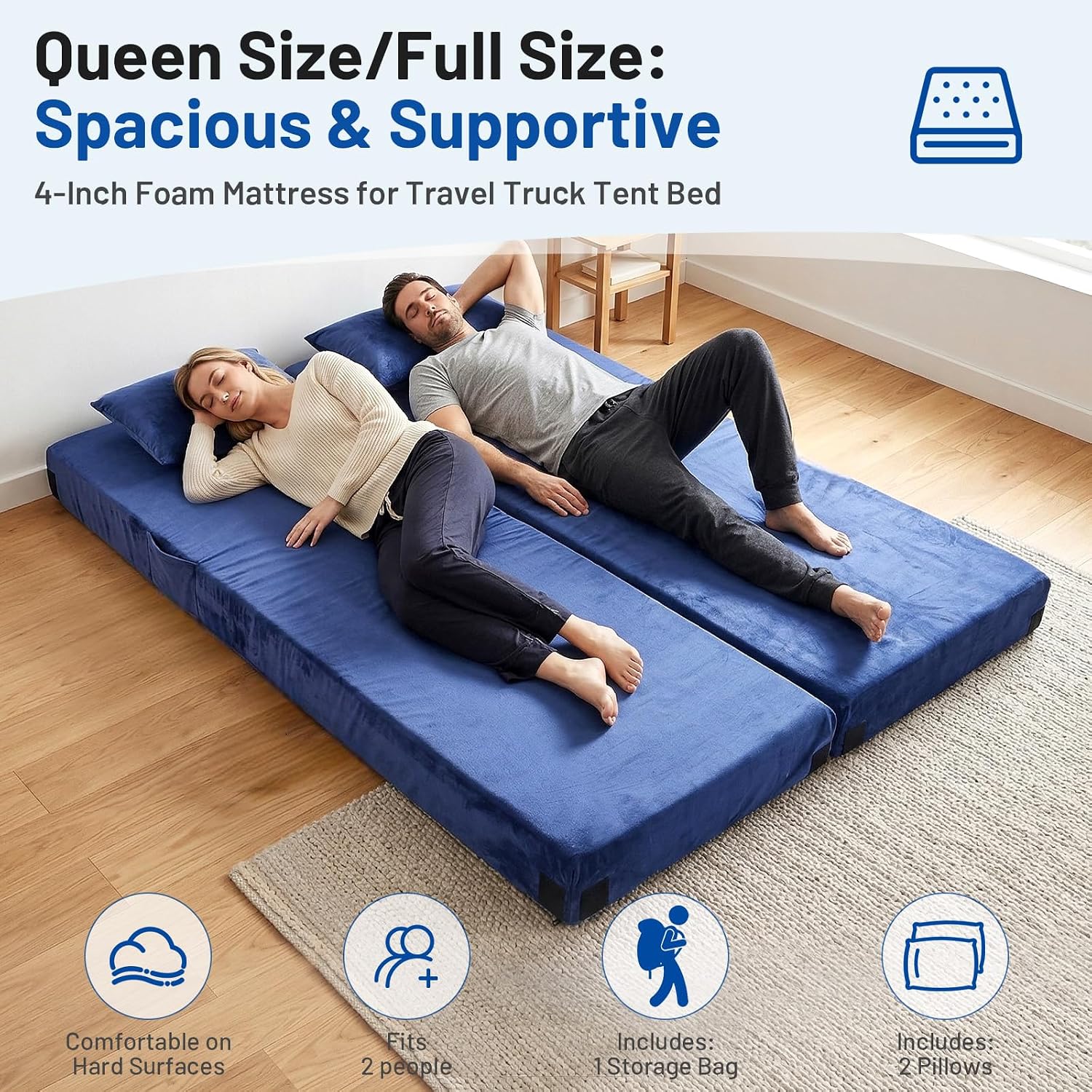 メモリーフォームキャンプマットレスパッド（枕付き）- エクス - Memory Foam Topper のレビューと価格